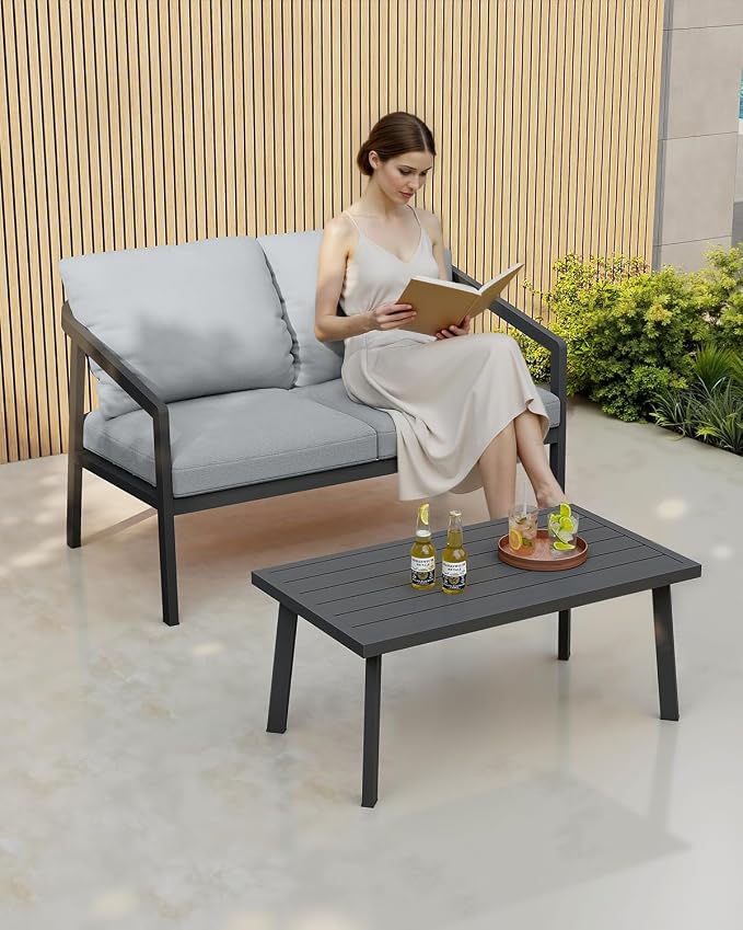 Patio Coffee Table, Never-Rust Aluminum Outdoor Coffee Table - Image 2