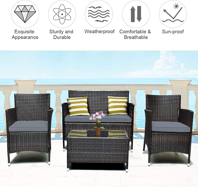 COSTWAY 8PCS Rattan Patio Furniture Set, Outdoor Wicker Rattan Chairs - Image 8