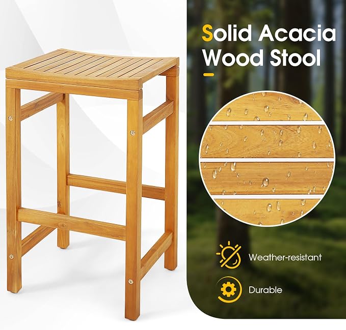 Tangkula 7 Piece Outdoor Acacia Wood Bar Table Set, Space-Saving Patio Dining - Image 8