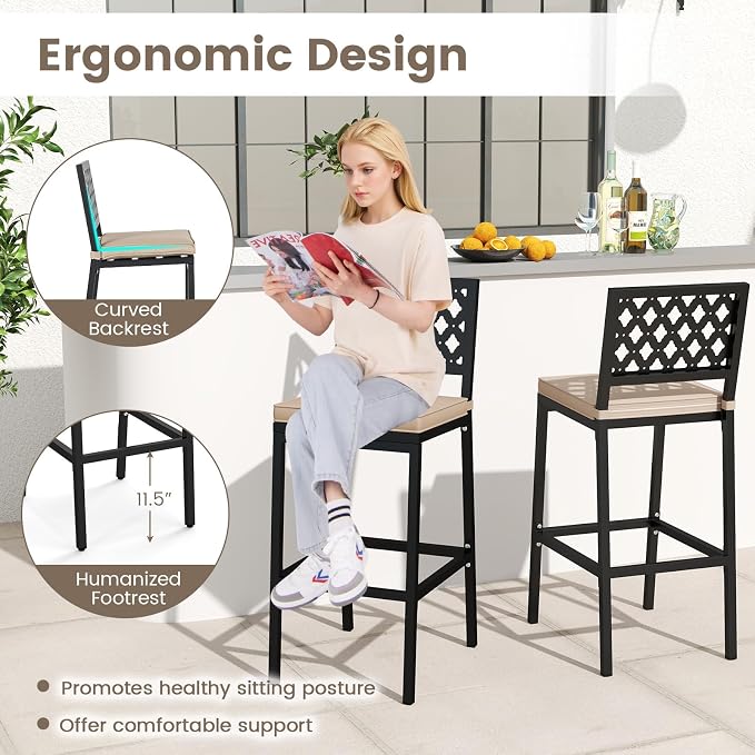COSTWAY Outdoor Bar Chairs Set of 4, Armless Heavy-Duty Metal Frame Counter - Image 6