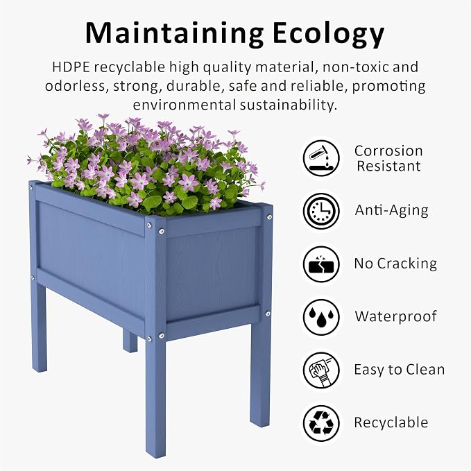 Raised Garden Bed with Drainage Hole Waterproof HDPE Elevated Planter Box with - Image 3