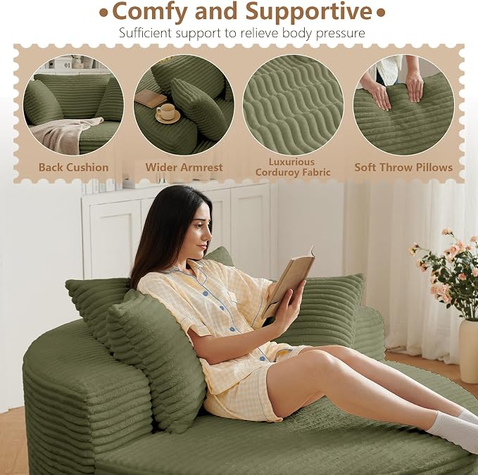 Oversized Round Chair Lounge Chaise Indoor, Upholstered Corduroy Deep Seat - Image 5