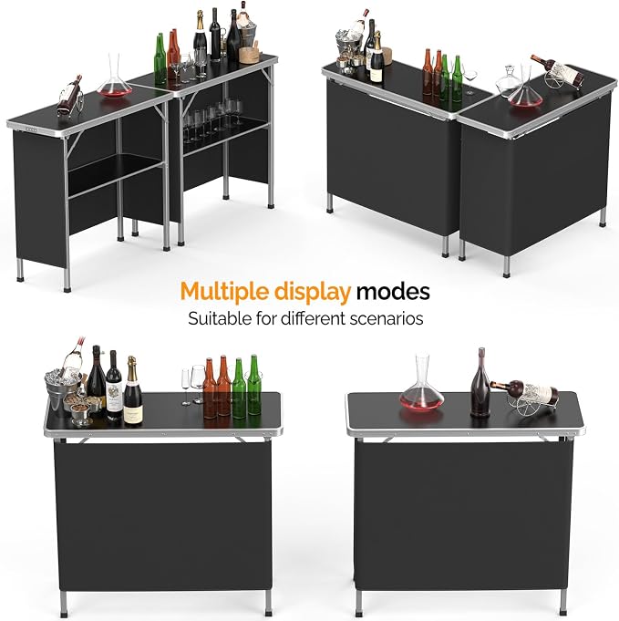 VINGLI Portable Bar Table, 2-Tier Shelves, Mobile Bar Table - Image 4