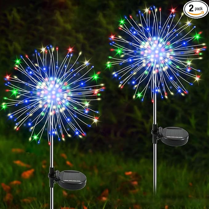 Solar Garden Lights Outdoor, 2 Pack 120 LED Twinkling Firework Lights Decorative by Yaafen