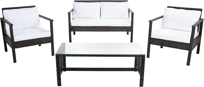 Safavieh Outdoor Collection Garnen Wicker Cushion 4-Piece Living Set PAT7714C by SAFAVIEH