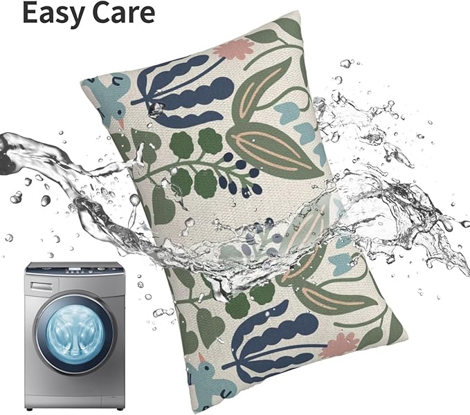 Navy Blue Boho Pillow Covers 12x20 Inch 2 Pcs Sage Green Floral Decor Throw - Image 5
