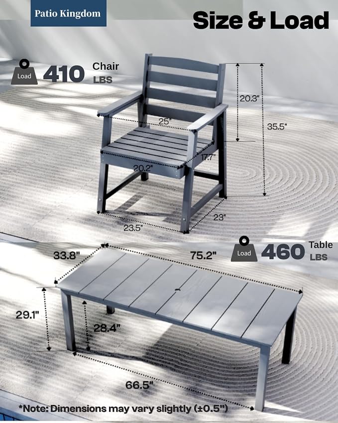 7-Piece Outdoor Dining Set for 6, 75.2" HDPE Patio Table - Image 2