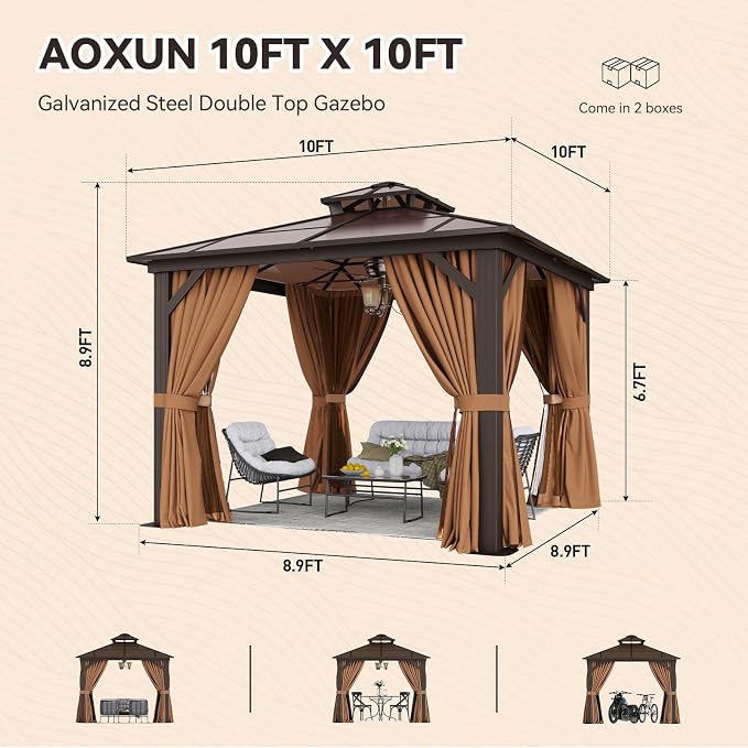 Aoxun 10'x10' Hardtop Gazebo, Outdoor Metal Gazebo - Image 3
