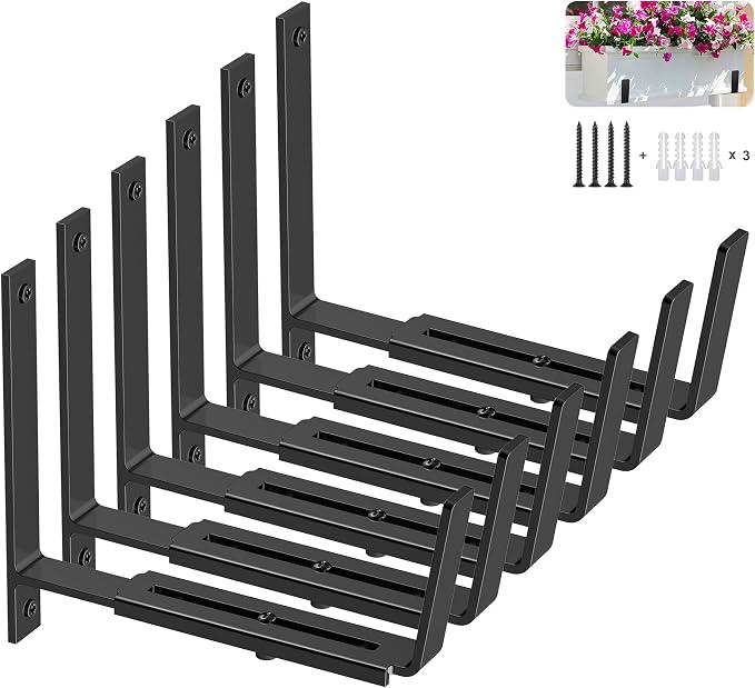 Y&M 6 Pack Adjustable Planter Box Brackets, Universal Window Box Brackets by YM