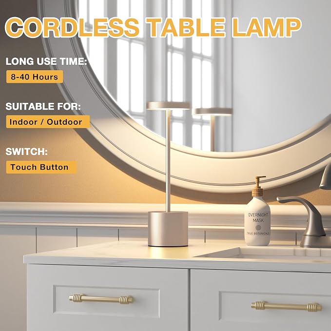 Kakanuo Cordless Table Lamp, 4000mAh Rechargeable Battery Powered Lamps - Image 5