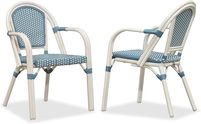 PURPLE LEAF French Bistro Chairs Set of 2 Hand-Woven Wicker Armchairs Outdoor by PURPLELEAF