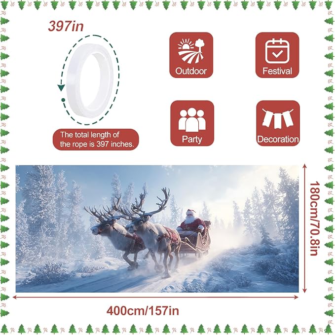 ANNA QUEEN Santa Sleigh Ride Christmas Garage Door Banner 6 x 13FT, Magical - Image 3
