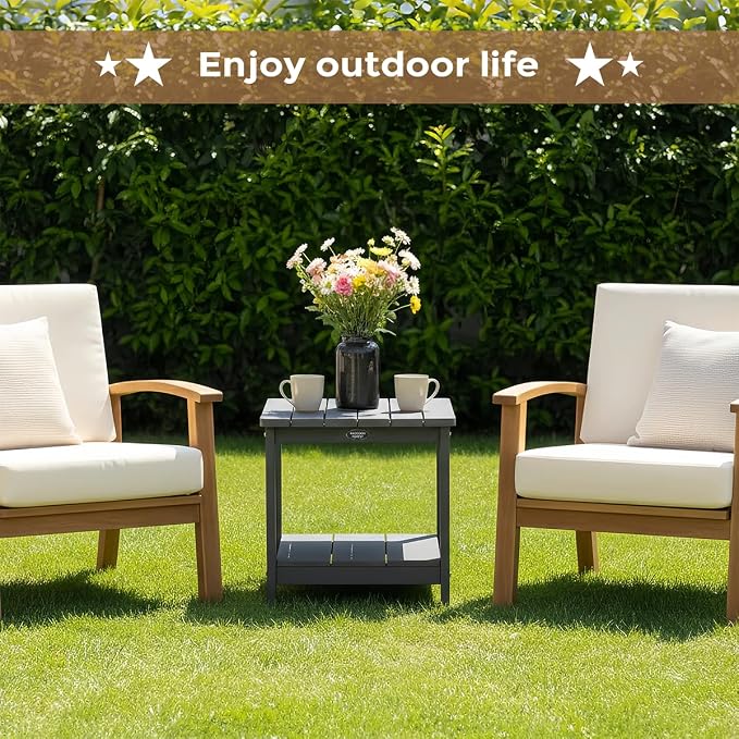 Square Outdoor Side Table Adirondack Side Table, Water-resistant & 2-Tier Small - Image 5