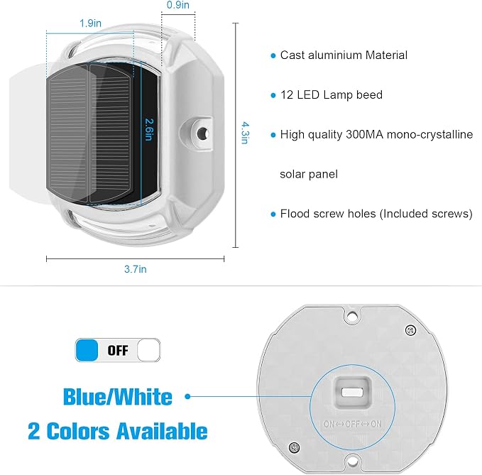 VOLISUN Solar Driveway Lights Dock Deck Lights 12 Pack, 2 Colors in 1, LED - Image 8