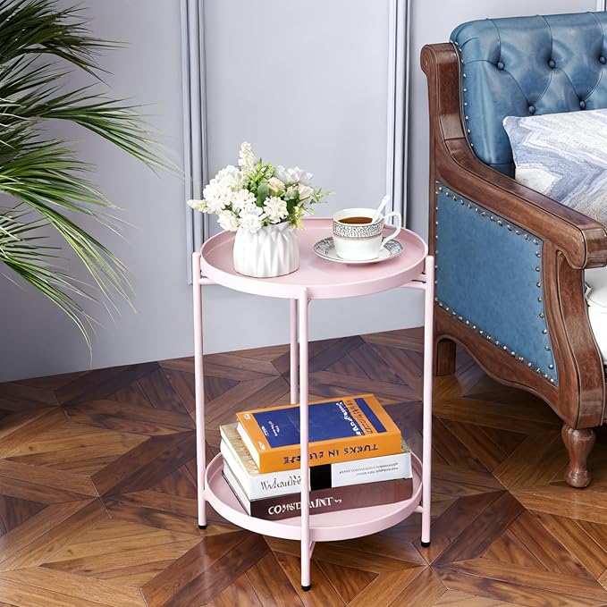 HollyHOME 2-Tier Round Side Table, Outdoor Small Folding Accent Stand - Image 7