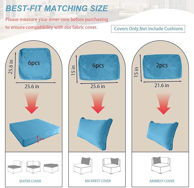 Outdoor Cushion Covers for Patio Furniture, Patio Cushion Covers Replacement - Image 2