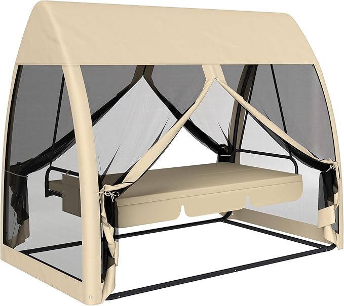 Outsunny 3-Seat Patio Swing Chair, Porch Swing Bed by Outsunny