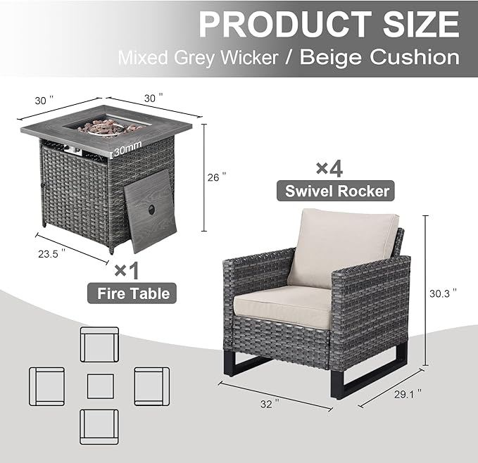 Belord 5 Pieces Wicker Patio Furniture Set: 4 Outdoor Club Chairs Patio - Image 2