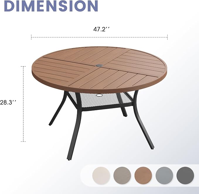 VICLLAX 47.2" Round Outdoor Table, Patio Dining Table - Image 3
