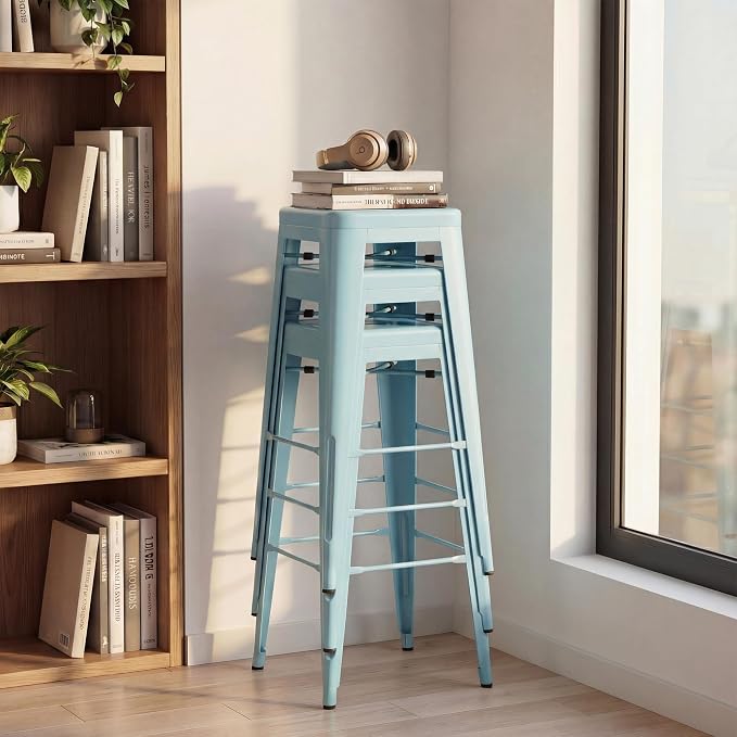 Shahoo 30 Inches Metal Bar Stools Counter Height Stackable Backless Stools - Image 7