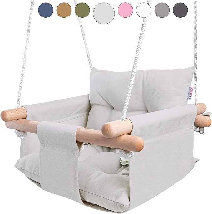 CaTeam - Canvas Baby Swing, Wooden Hanging Swing Seat Chair by CaTeam