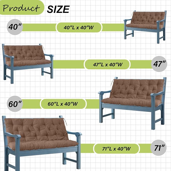Waterproof Porch Swing Cushion Replacement, Thick 4" 2–3 Seat Outdoor Swing - Image 7