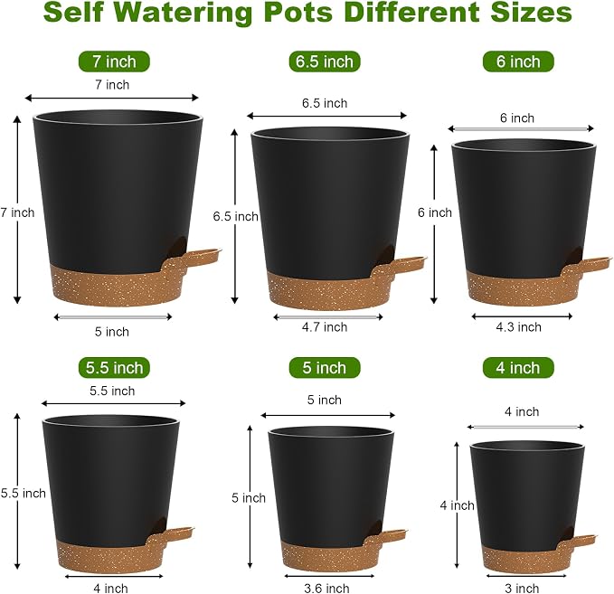 Self Watering Pots, 7/6.5/6/5.5/5/4 inch Flower Pots - Image 2
