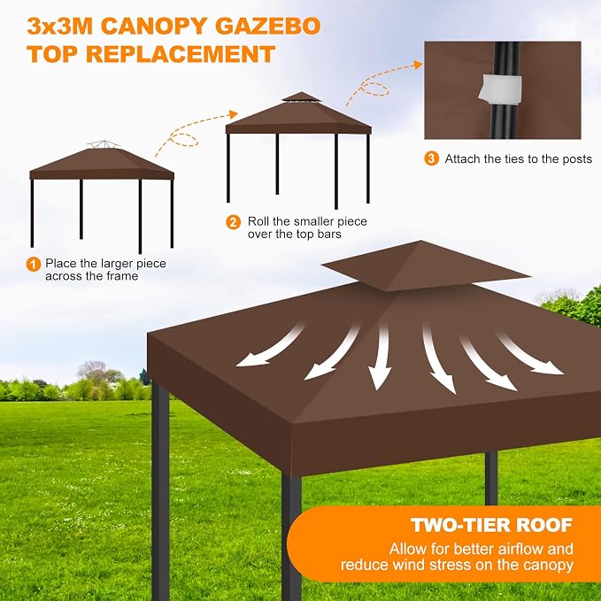 10x10 Canopy Replacement Top Cover Canopy Top Replacement Double Layer Vented - Image 5