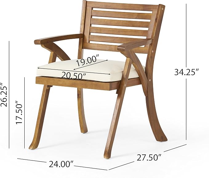 Christopher Knight Home Hermosa Acacia Wood Dining Set, 5-Pcs Set, Teak Finish - Image 4
