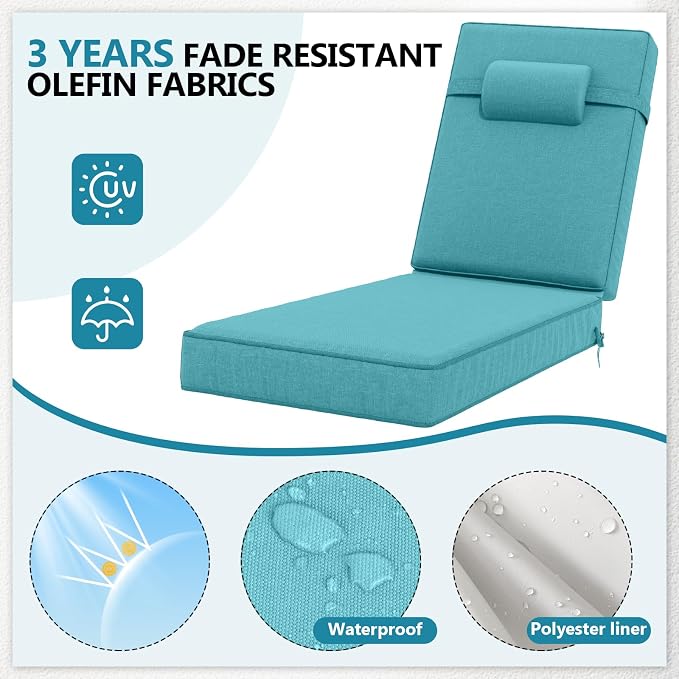 72 x 21 x 4 Inch Olefin Chaise Lounge Cushions, Lounge Chair Cushions - Image 5