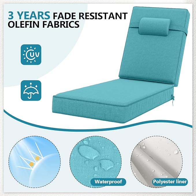 72 x 21 x 4 Inch Olefin Chaise Lounge Cushions, Lounge Chair Cushions - Image 5