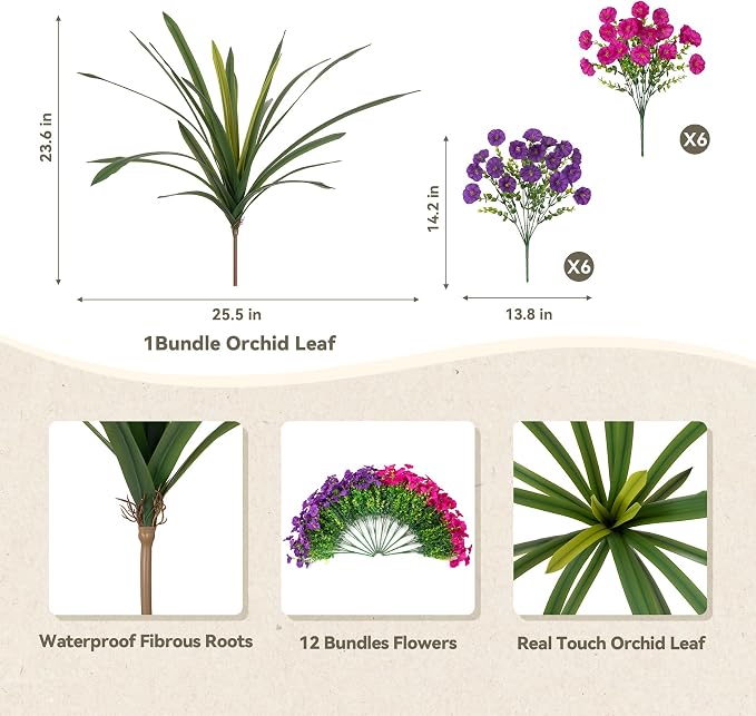 Artificial Flowers for Outdoors Fake Plants Outside, 12 Bundles Silk Morning - Image 2