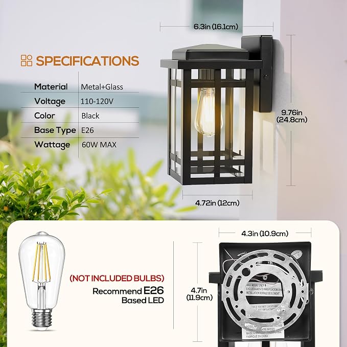 Outdoor Wall Light Fixtures 9.76'', Waterproof Porch Lights Lantern, Exterior - Image 6