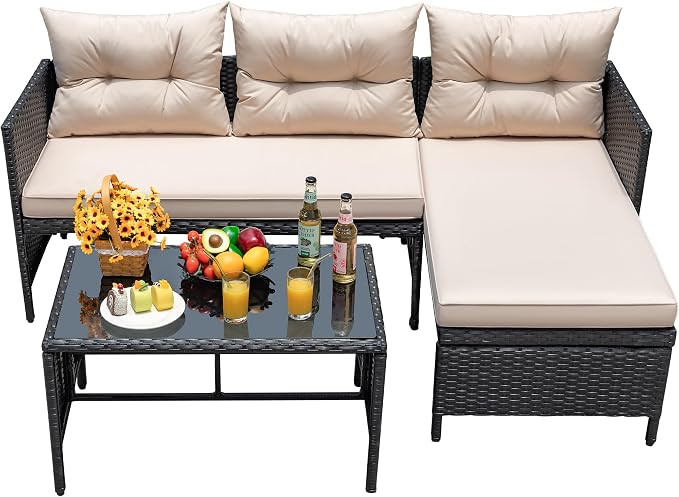 Devoko Outdoor Patio Furniture 3-Piece Rattan Waterproof Outdoor Sectional Sofa - Image 5