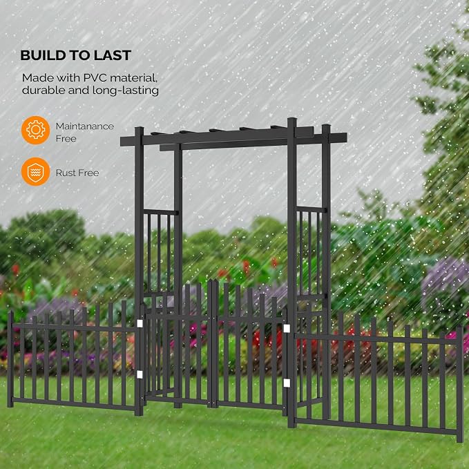 VINGLI Garden Arbor with Gate and Fence, PVC Wedding Arch - Image 4