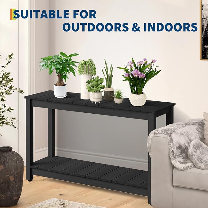 GarveeLife 48 Inch Outdoor Console Table, Wood All-Weather Side Table, 2-Tier - Image 5