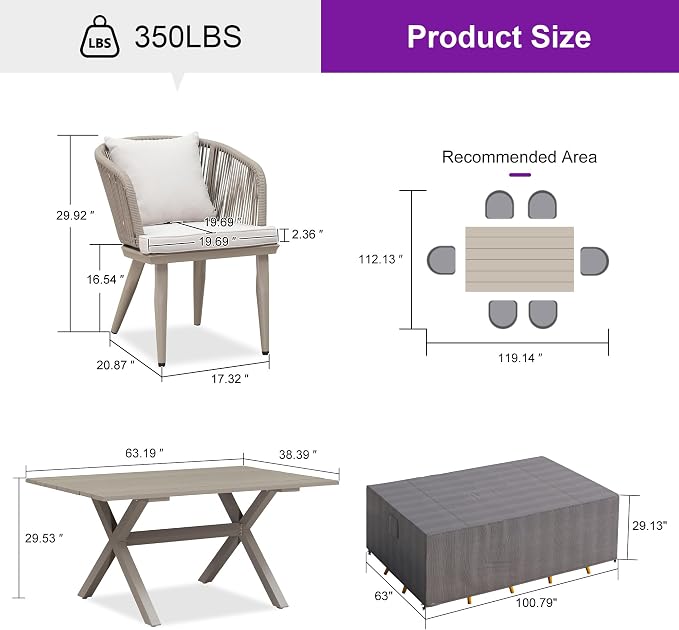 PURPLE LEAF 7 Pieces Patio Dining Set - Image 9