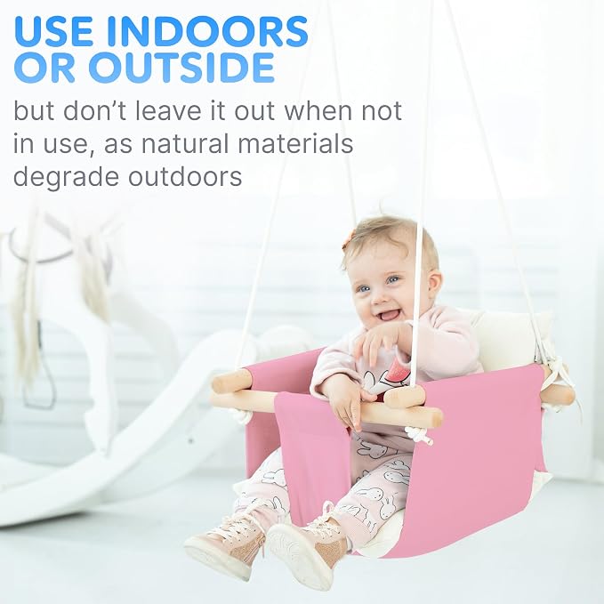 CaTeam - Canvas Baby Swing, Wooden Hanging Swing Seat Chair - Image 7