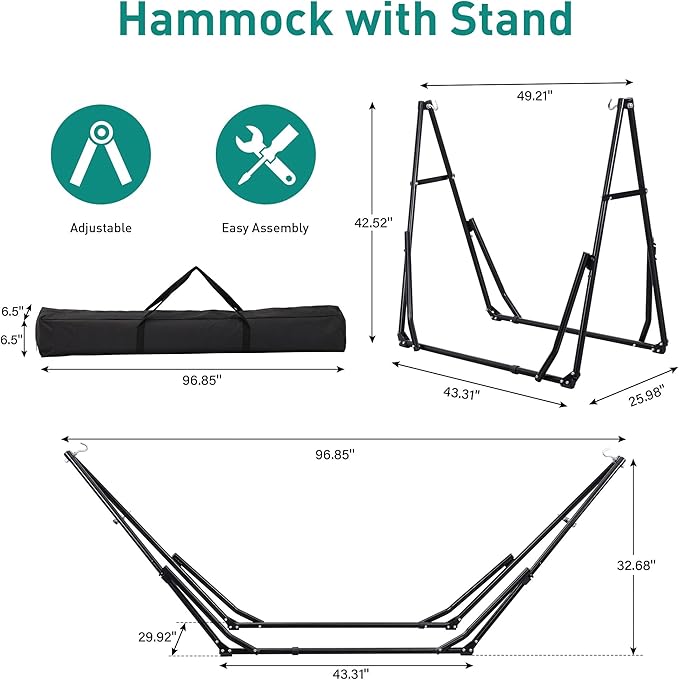 Ainfox Hammock with Foldable Stand, 2 in 1 Hammock and Swinging Chair with - Image 7