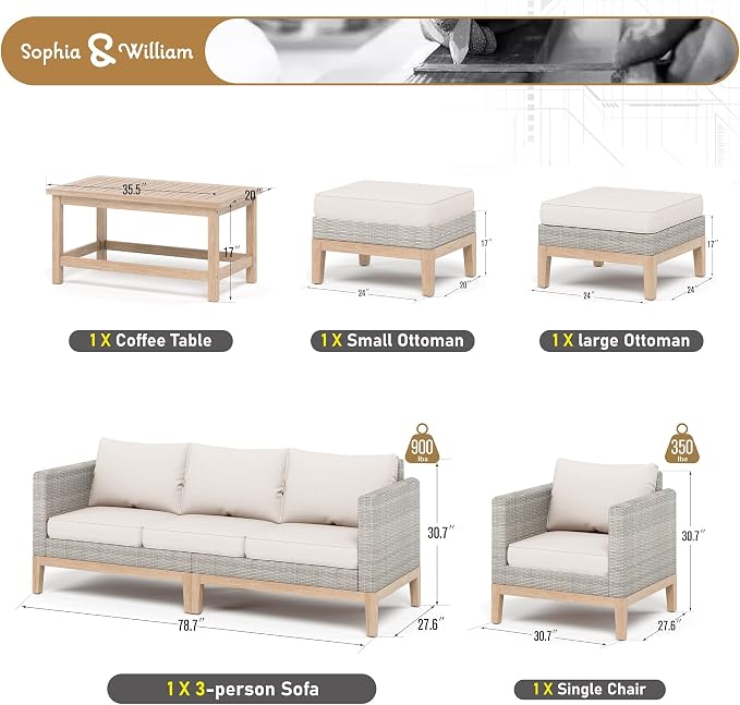 Sophia & William Outdoor Patio Furniture Sets, 5-Piece All-Weather Patio - Image 3