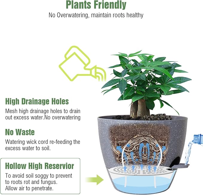 12 inch Large Self Watering Pots, Plastic Planters - Image 3