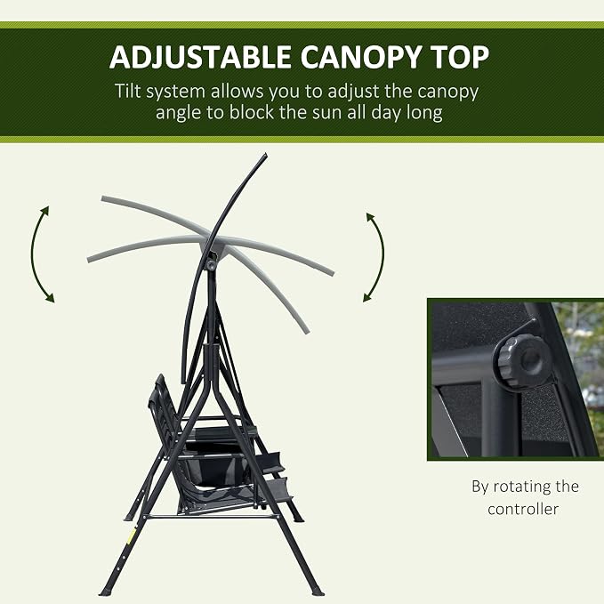 Outsunny 2-Seat Patio Swing Chair, Outdoor Canopy Swing Glider - Image 3