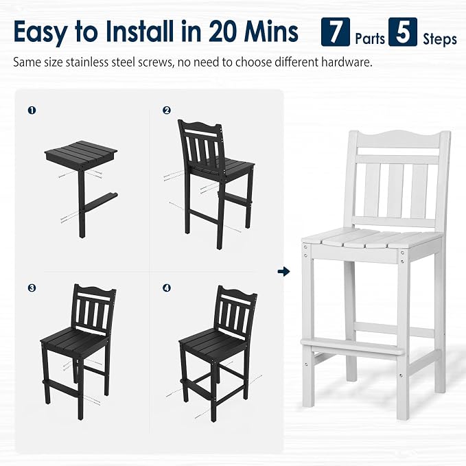 nalone Outdoor Bar Stools Set of 2, HDPE Tall Adirondack Chairs Bar Chairs - Image 7