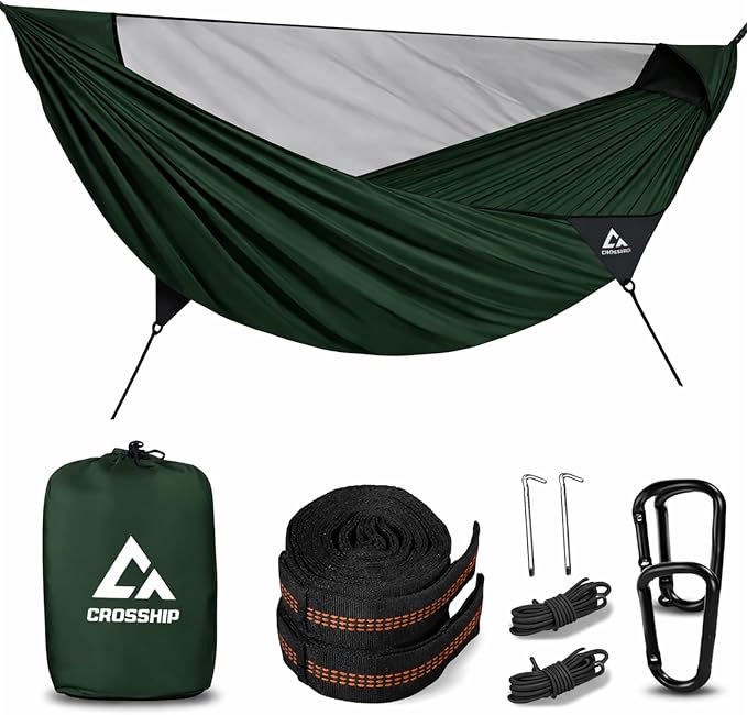 Camping Hammock with Mosquito Net, 2 Person Hammock Bug Net, Parachute Nylon by CROSSHIP