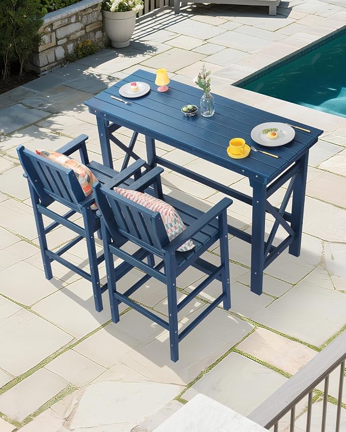 3 Pieces HDPE Outdoor Patio Bar Set, Rectangular Outdoor Bar Height Table and - Image 2