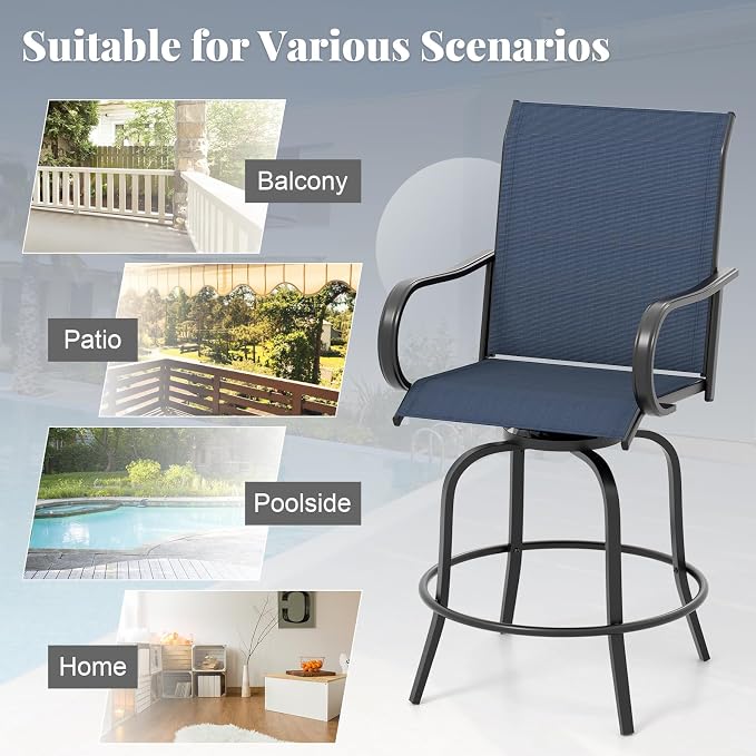 Giantex Set of 2 Swivel Outdoor Bar Stools, All-Weather Bar Height Patio Chairs - Image 8