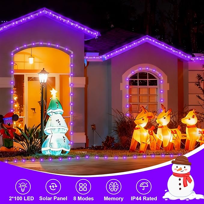 QITONG 2 Pack Purple Solar Rope Lights, Each 33ft 100 LED String Lights - Image 2