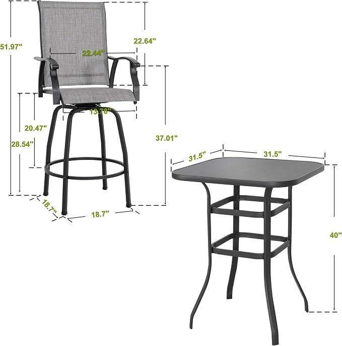 NUU GARDEN 3 Piece Outdoor Patio Bar Set, Patio Bar Furniture Set, Outdoor - Image 6