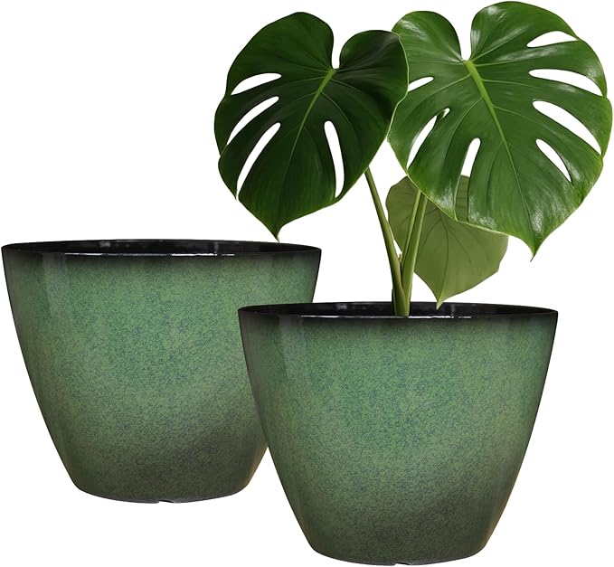 2 Pack Plant Pots for Indoor Outdoor Plants, 8 inch Plastic Flower Pots by Vanslogreen