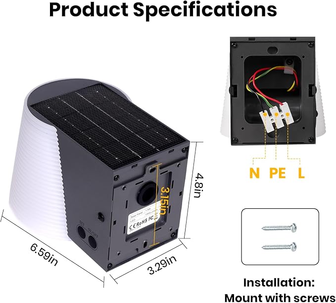 Outdoor Light Fixture, AC/Solar Hybrid Charging Porch Light Outdoor Dimmable - Image 4